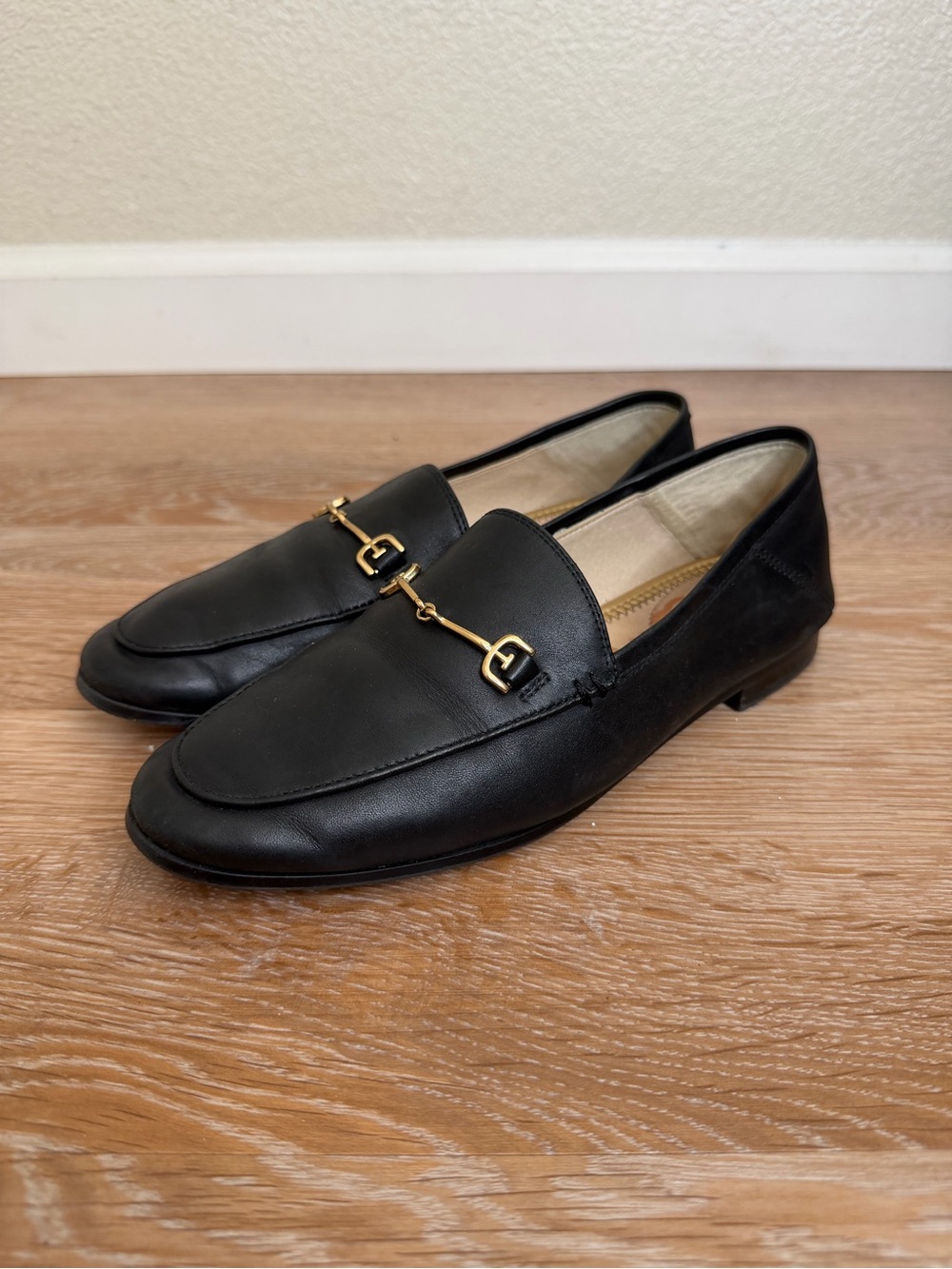 Sam Edelman Black Leather Loraine Bit Flat Loafer Shoes, Size 6M